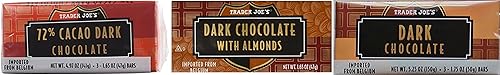 Bundle of 3: 3 bars of Trader Joes Cacao Drak Choc, 3 bars of Dark Chocolate and 3 bars of dark chocolate with almonds