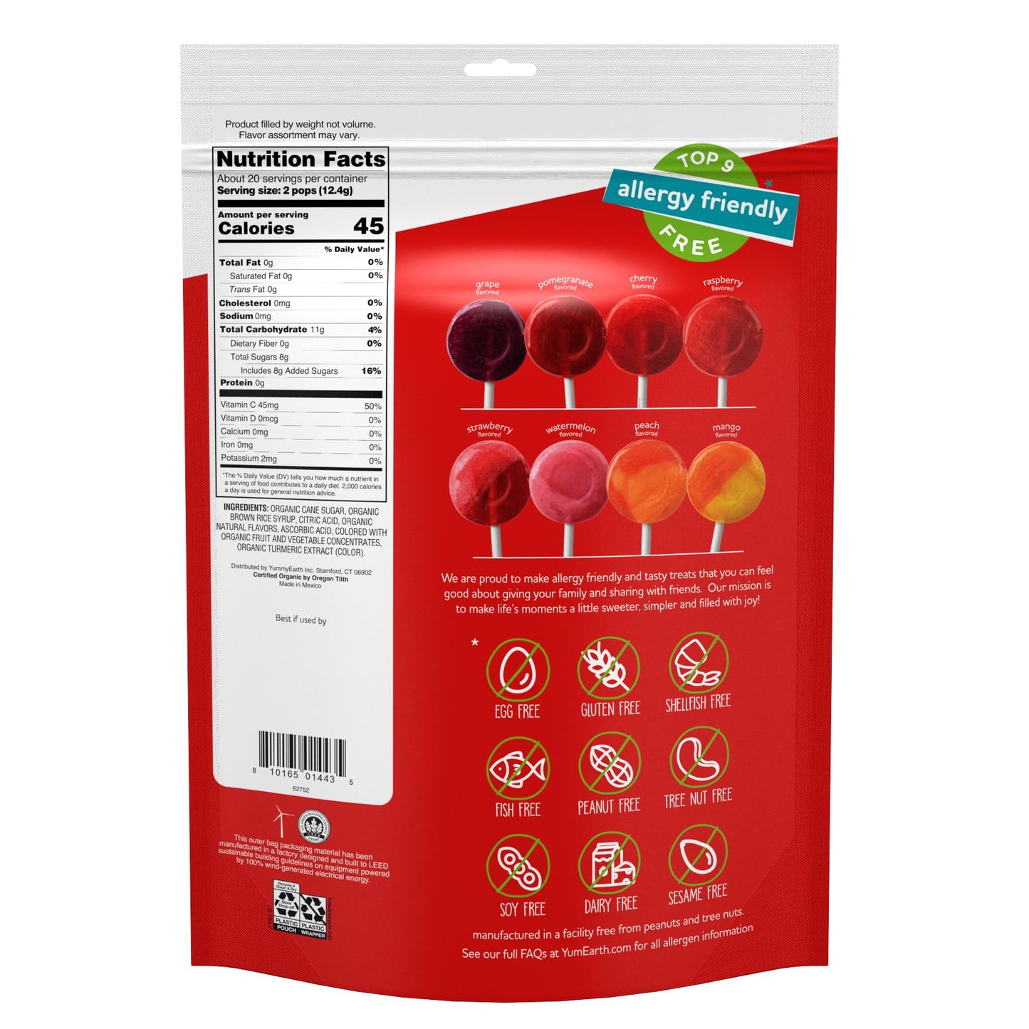 YumEarth Organic Pops Variety Pack, 40 Fruit Flavored Favorites Lollipops, Allergy Friendly, Gluten Free, Non-GMO, Vegan, No Artificial Flavors or