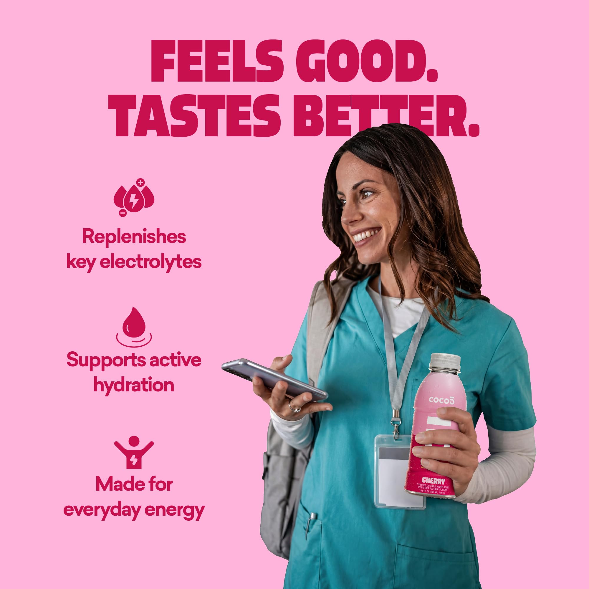 COCO5 Cherry Coconut Water (12 Pack) - Natural Electrolyte Sports Hydration, 50% Less Sugar, Bold Cherry Flavor, Non-GMO, Gluten Free - 16.9 fl oz