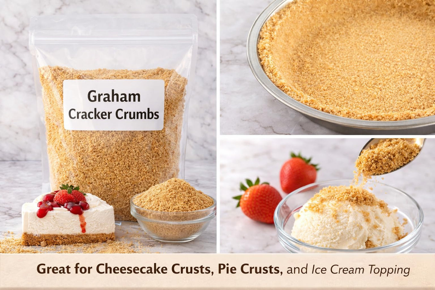 Oasis Supply, Graham Cracker Crumbs (Bulk) - Sweet Crushed Graham Cracker Crumbs for Pie Crusts, Cheesecakes, Desserts & Ice Cream Topping, 3 Lbs
