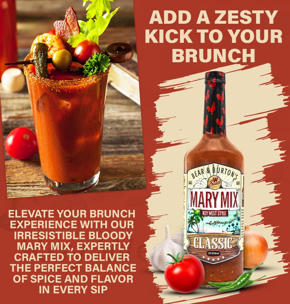 Bear & Burton’s Key West Style Mary Mix | Best Bloody Mary Mix for Perfect Cocktails | Premade Bloody Mary, Ready to Serve