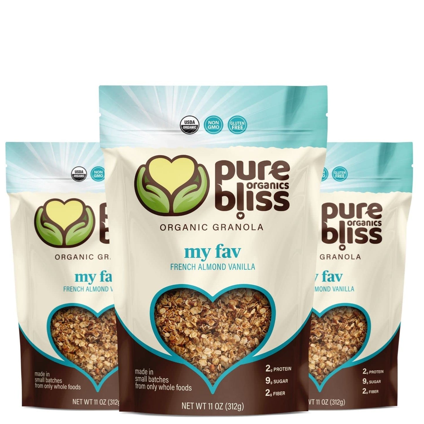 Pure Bliss Organic My FAV Granola (French Vanilla Almond) Certified Organic and Gluten Free, Non-GMO, Great Tasting Natural Healthy Snack, Small Batch