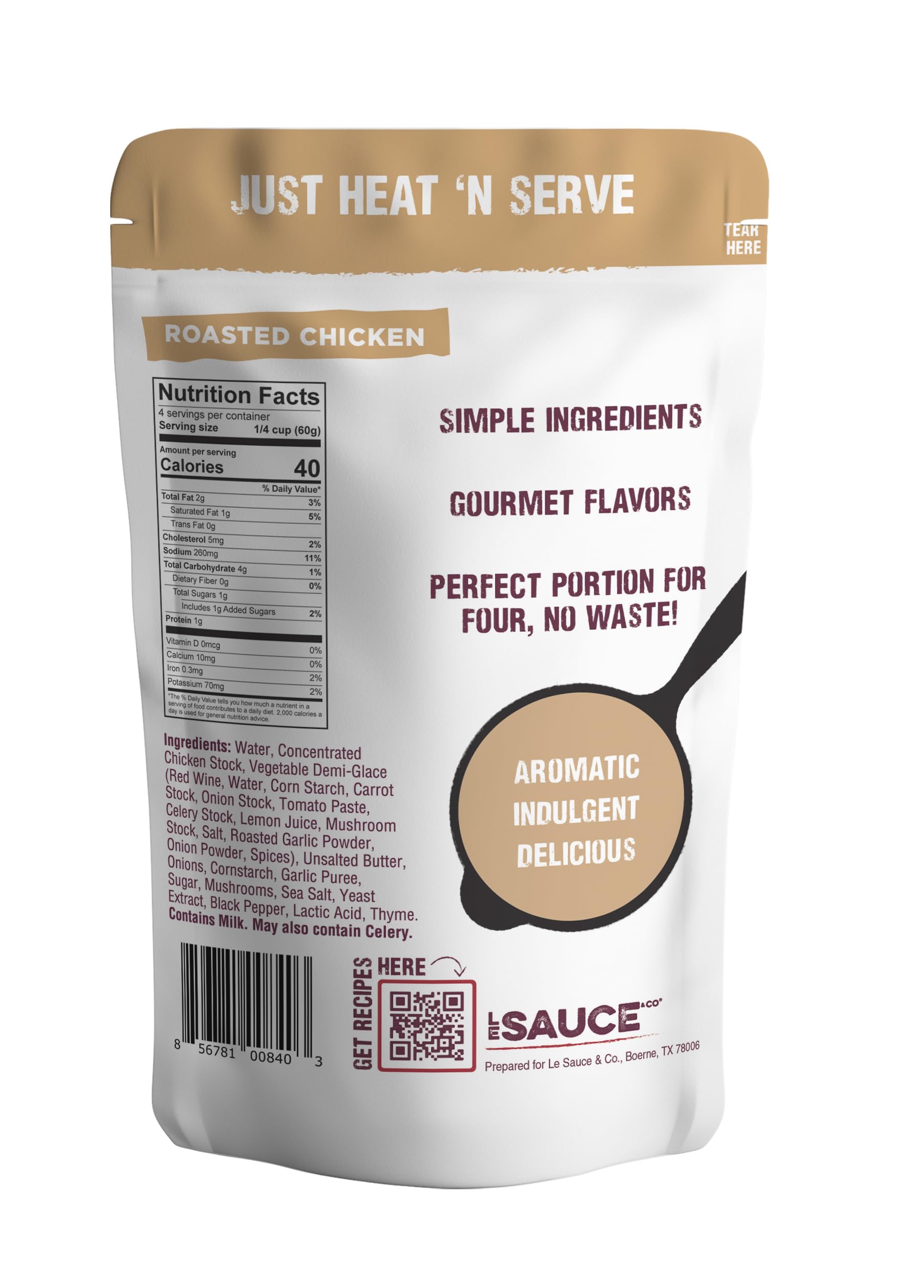 Le Sauce & Co. 4-serving Roasted Chicken Gourmet Brown Gravy, Gluten Free, Premium Broth, Add to Rotisserie Chicken Breast, Mashed Potatoes, Pantry