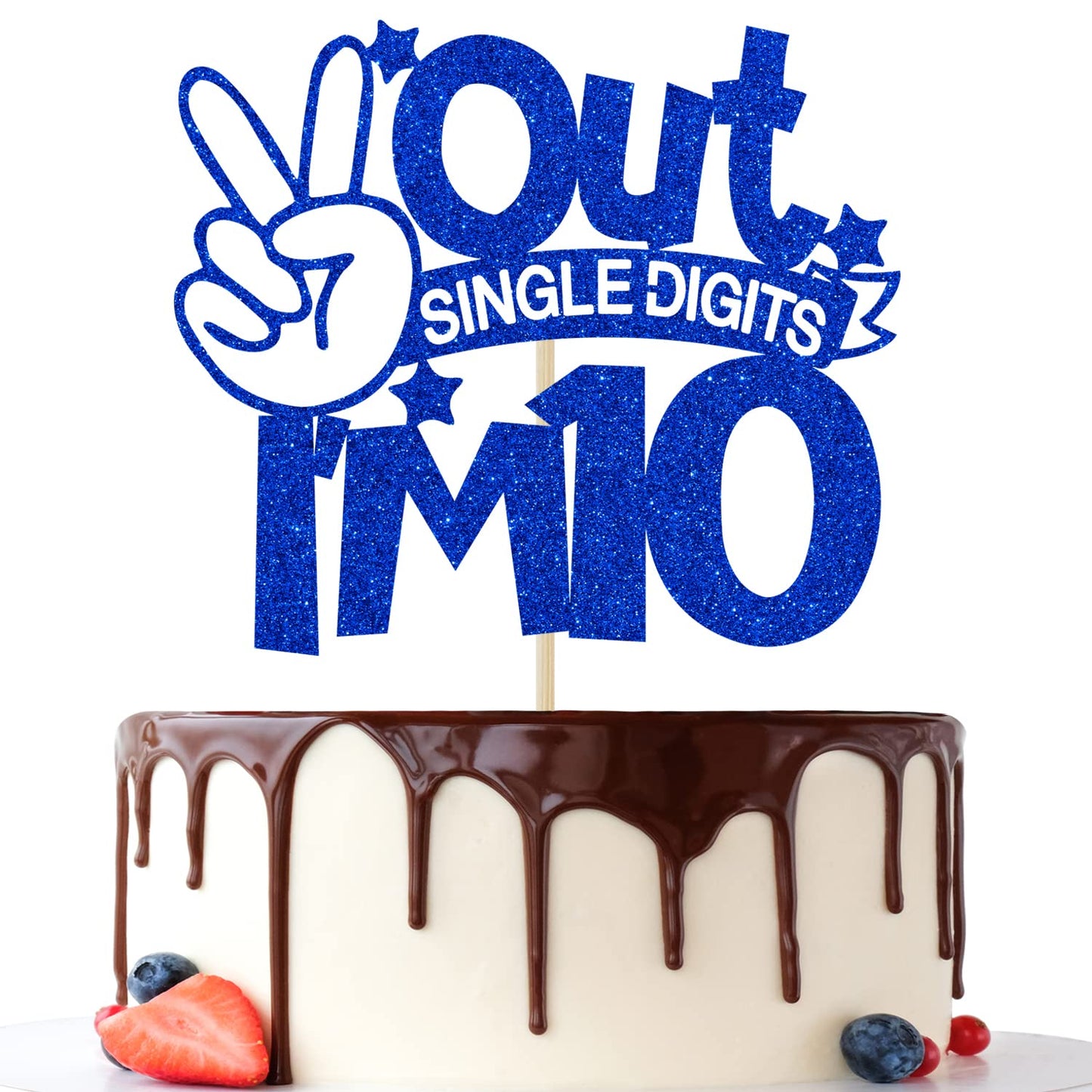 Blue Glitter Out Single Digits I'm 10 Cake Topper, Double Digits 10, for Boys Girls 10th Birthday Decorations, Happy 10th Bithday Decorations