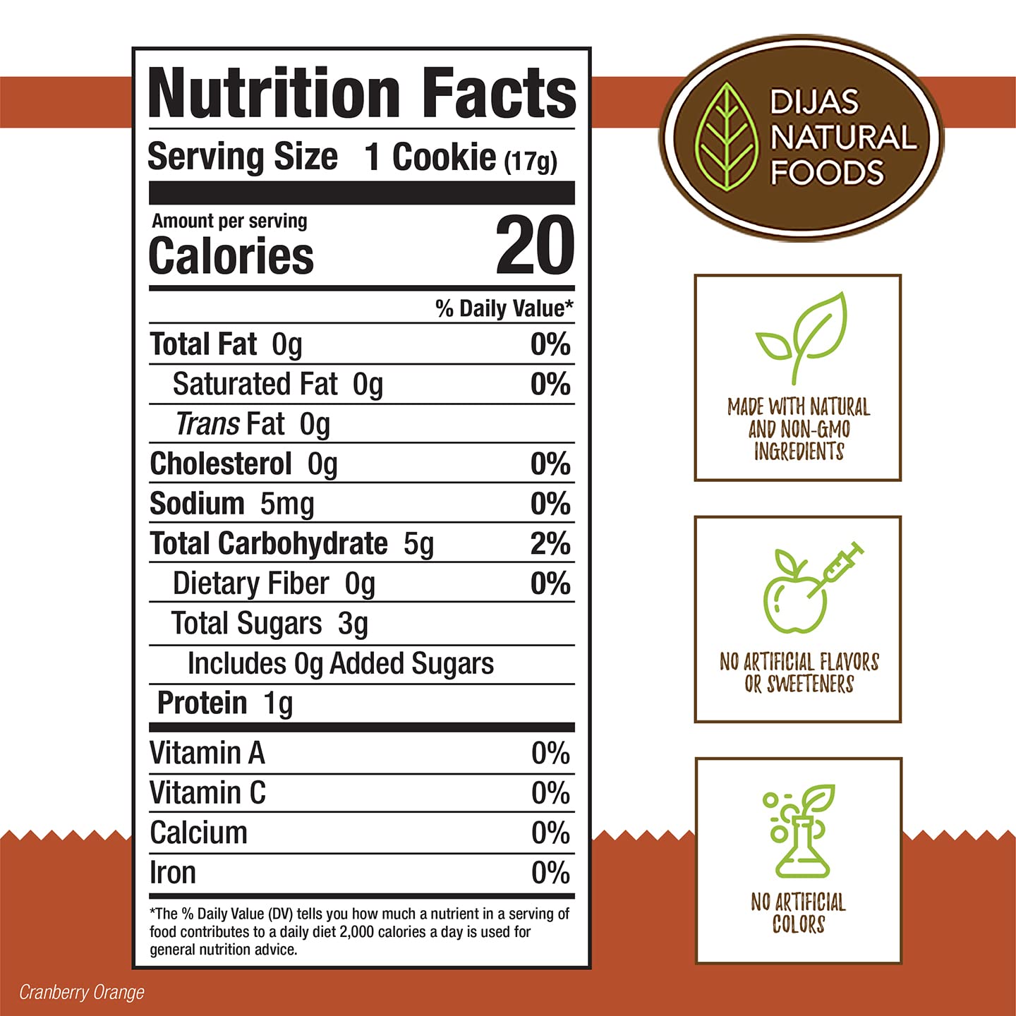 DIJAS Natural Foods, Crunchy Fat Free Biscotti Cookie, All Natural Preservative Free Ingredients, Delicious Low Calorie Snack (5 Ounces, Cranberry