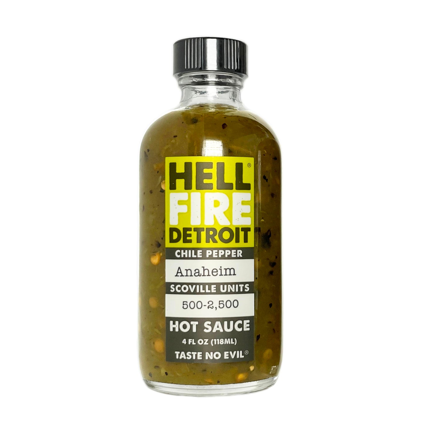 Hell Fire Detroit Anaheim Hot Sauce (Mild), Crafted with Fresh, Fire-Roasted Anaheim Chile Peppers, All-Natural, Vegan, Gluten-Free, Low Sodium - 4 Fl