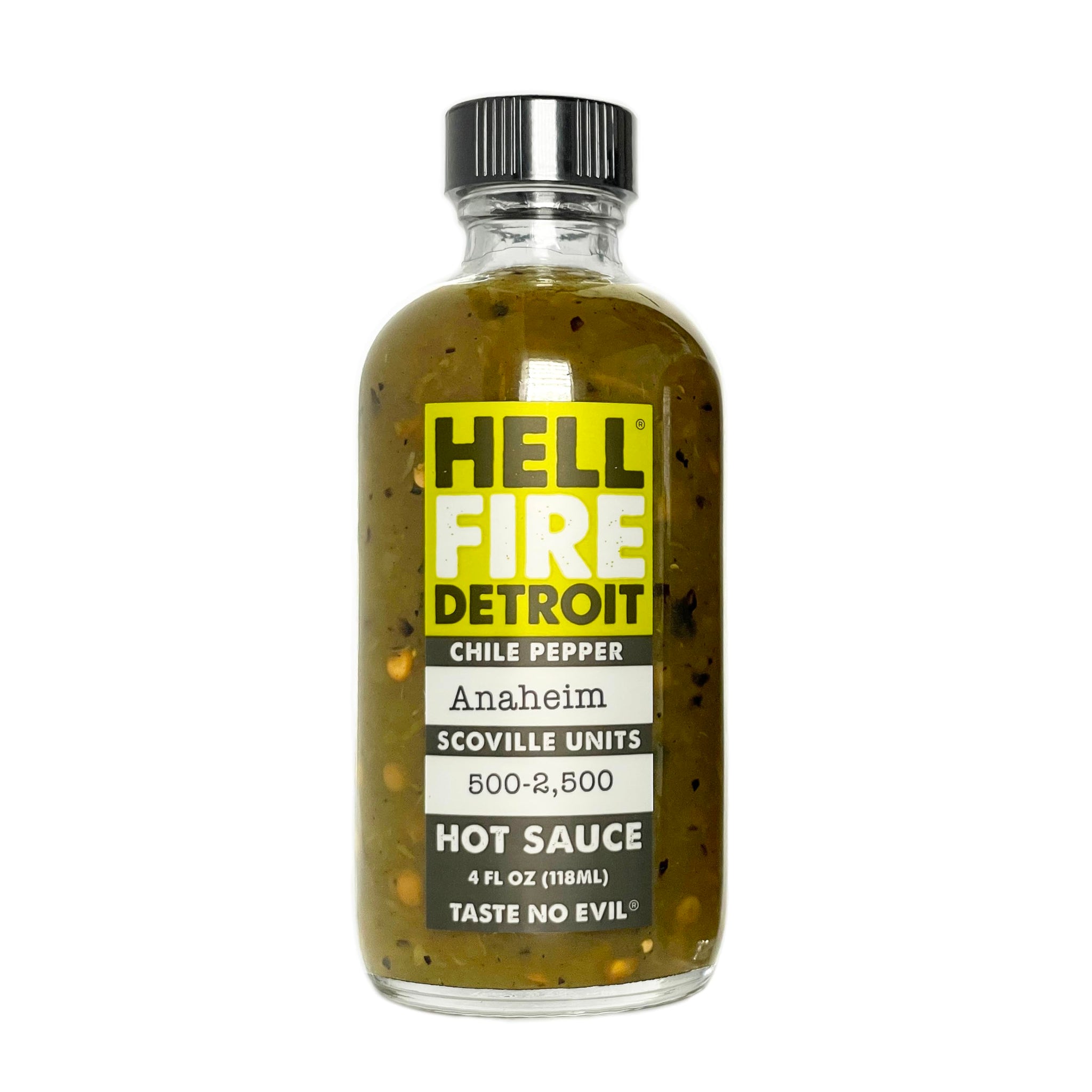 Hell Fire Detroit Anaheim Hot Sauce (Mild), Crafted with Fresh, Fire-Roasted Anaheim Chile Peppers, All-Natural, Vegan, Gluten-Free, Low Sodium - 4 Fl