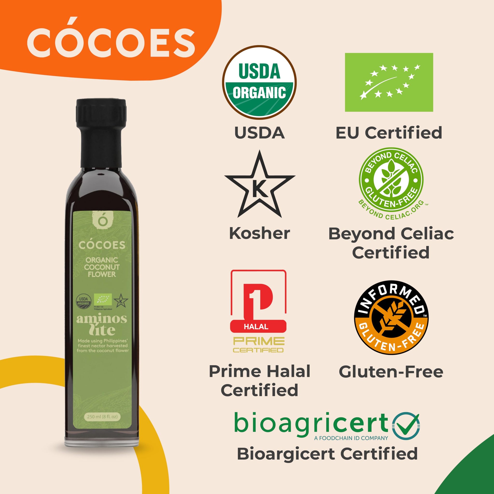 CÓCOES Organic Coconut Aminos Light - Lower Calorie Soy Sauce Alternative, Made from Organic Coconut Sap, Light & Balanced Flavor, Low Glycemic