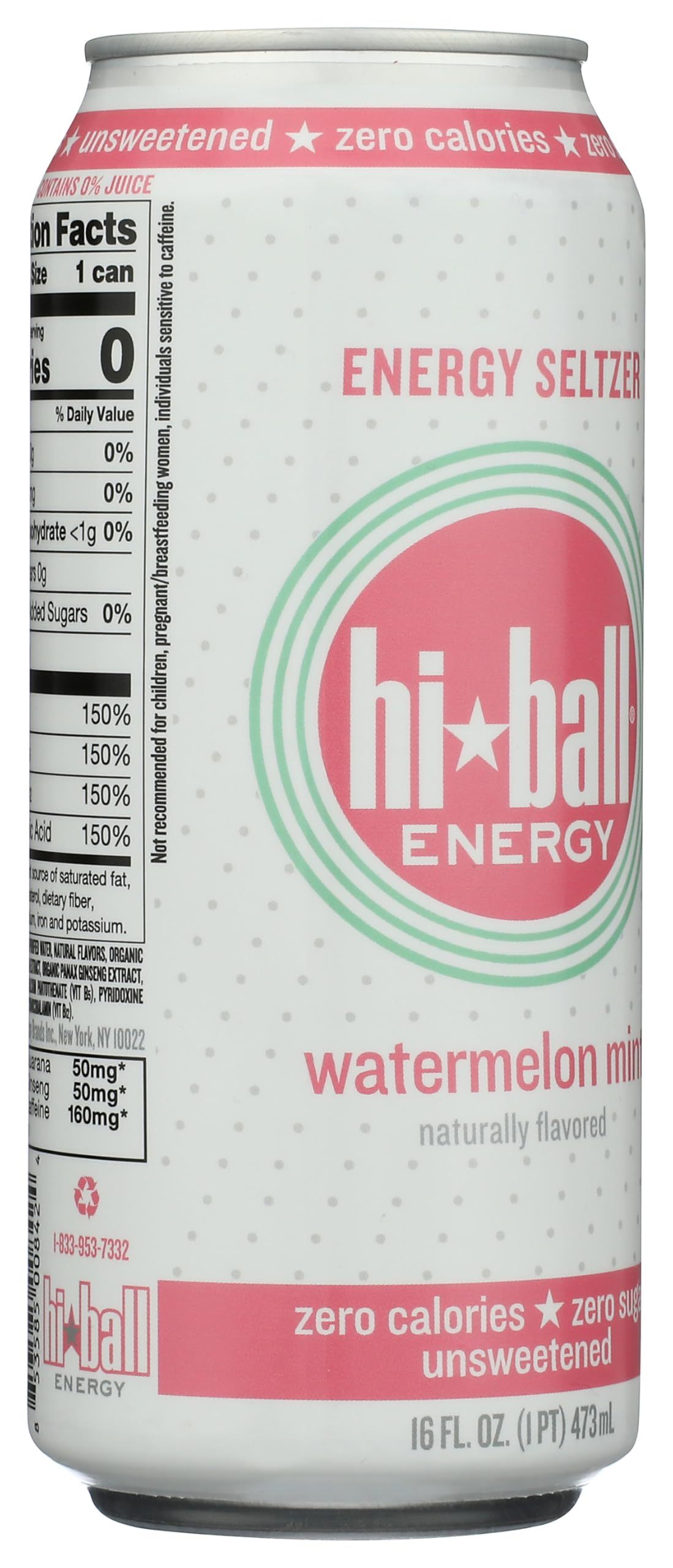 HIBALL ENERGY Watermelon Mint Sparkling Energy Water, 16 FZ