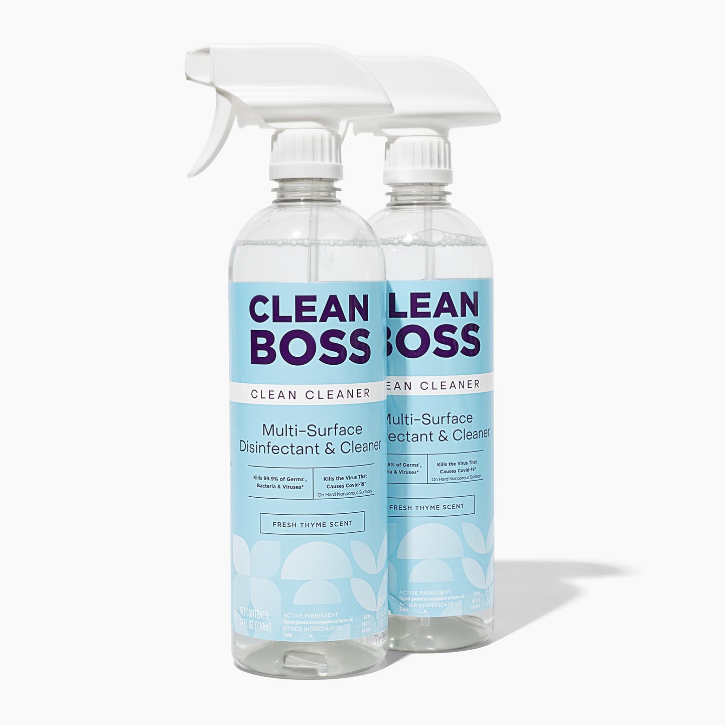 CleanBoss Botanical Disinfectant - 24 oz (Pack of 2) - Multi-Surface Cleaner - Kills 99.9% of Germs + Cold & Flu Viruses - Fresh Thyme Scent - No
