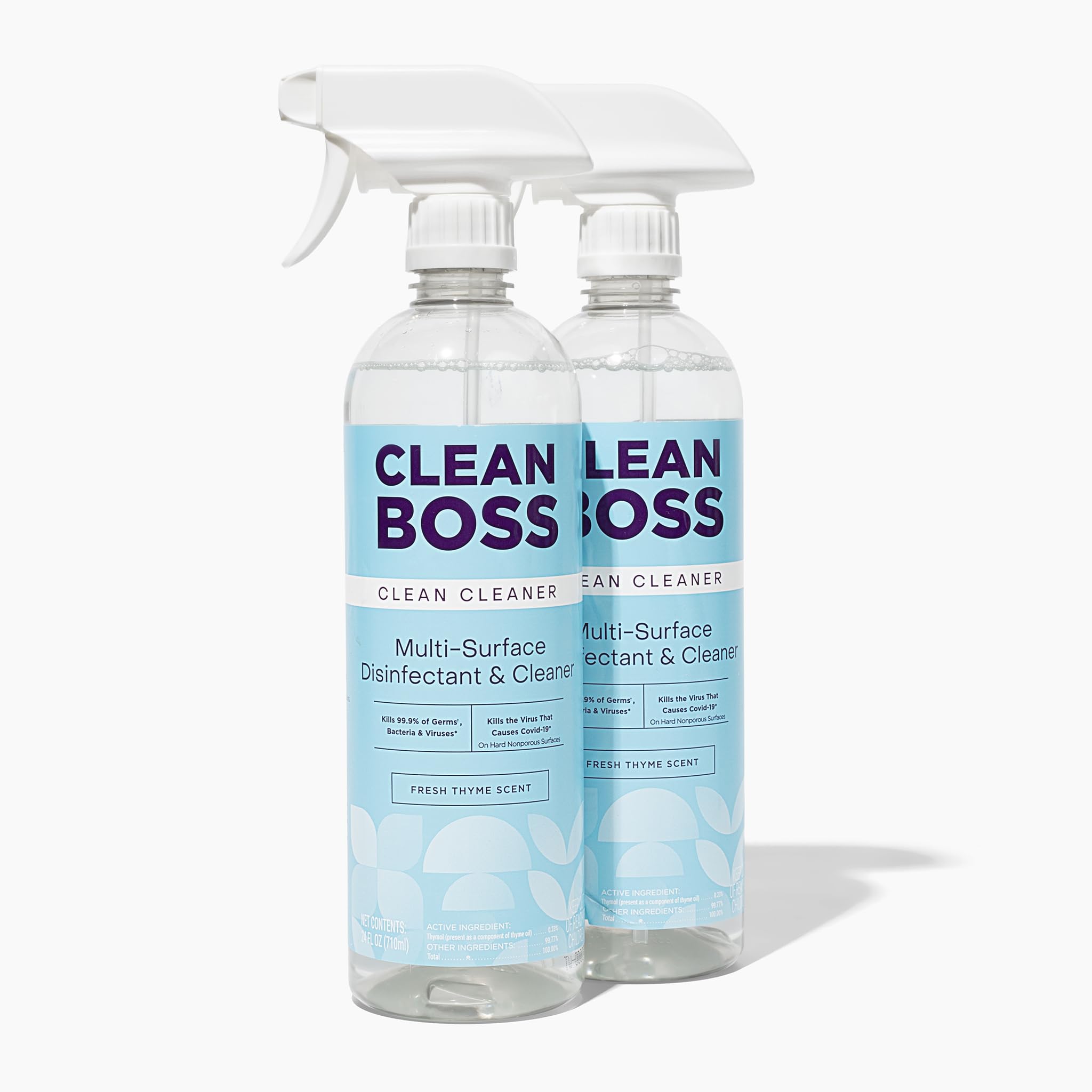 CleanBoss Botanical Disinfectant - 24 oz (Pack of 2) - Multi-Surface Cleaner - Kills 99.9% of Germs + Cold & Flu Viruses - Fresh Thyme Scent - No