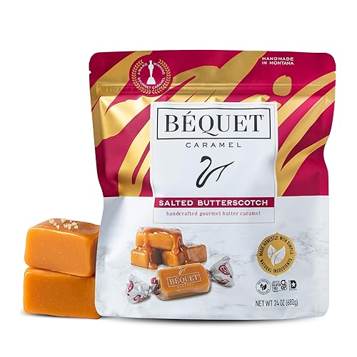 Béquet Salted Butterscotch Caramels - Soft, Individually Wrapped Gourmet Butterscotch Candy, Gluten?Free & Kosher - 24 oz Resealable Pouch