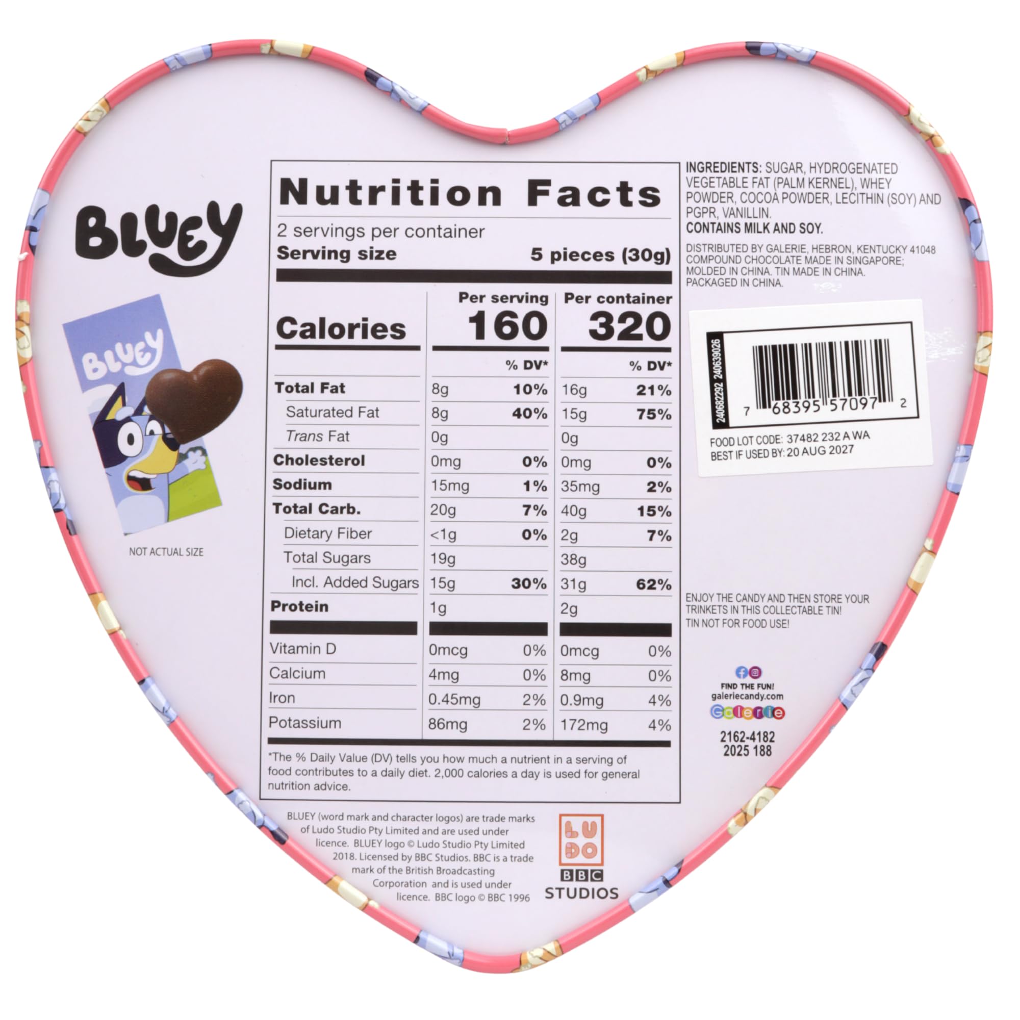 Bluey Valentine's Candy Gift Box, Milk Chocolatey Hearts Inside, Individually Wrapped Pieces, Collectible Heart Container, 2.12 Ounces