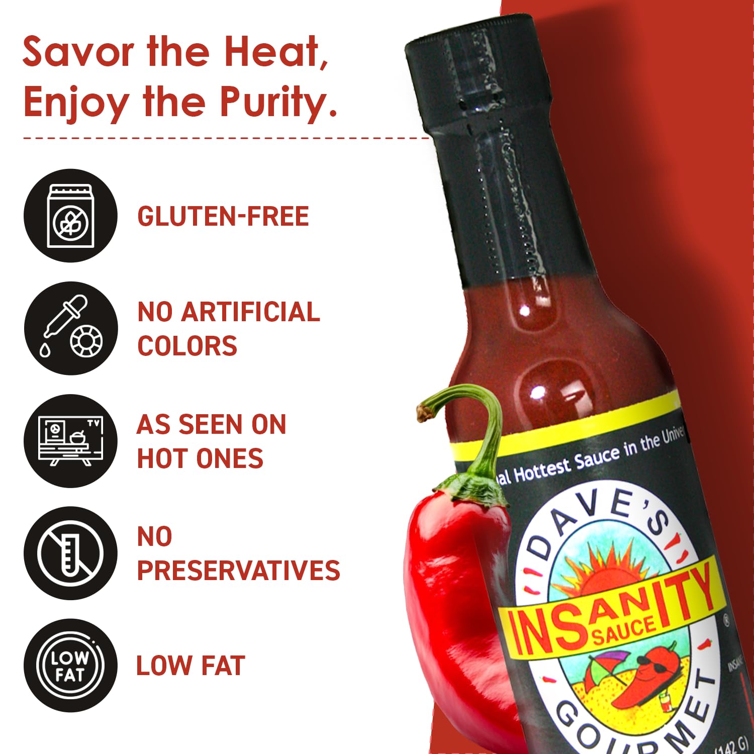 DAVES GOURMET SAUCE HOT INSANITY, 5 OZ PACK OF 12