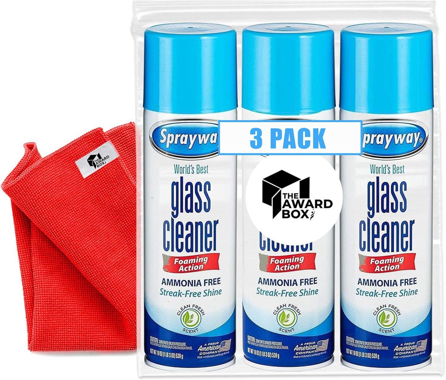 The Award Box Sprayway Glass Cleaner Foam Action Cleaner 19 oz. with Cleaning Cloth in Packaging (3 Pack)