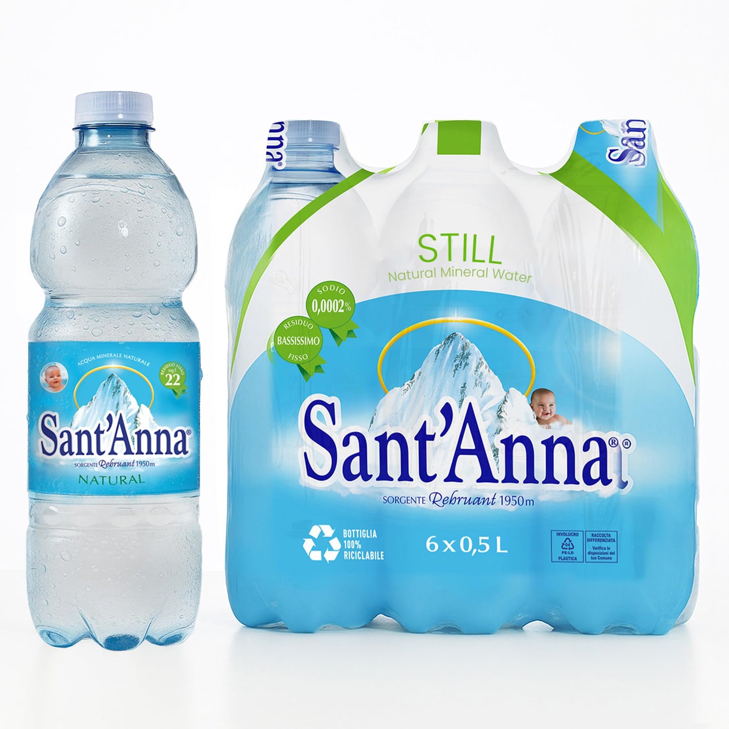 Sant'Anna Still Mineral Water, 16.9 Fl Oz Bottles (6-Pack) | Pure Italian Alps Mountain-Fresh Drinking Water | Natural Functional Drink | Sodium-Free
