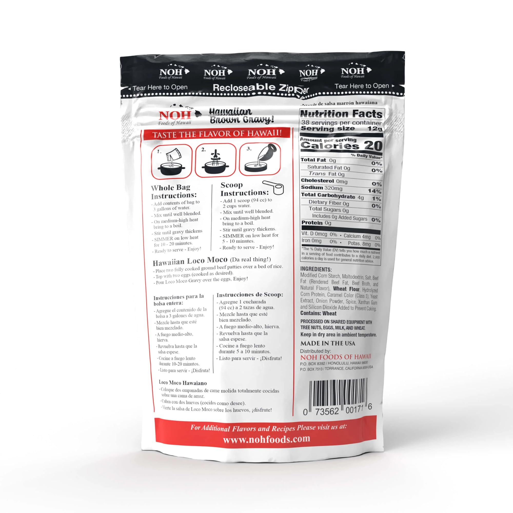 NOH Foods Hawaiian Brown Gravy Mix - 48oz (3lb) Recloseable Zipper Bag | No MSG, Just Add Water | Versatile Flavor Enhancer for Beef, Pork, Chicken