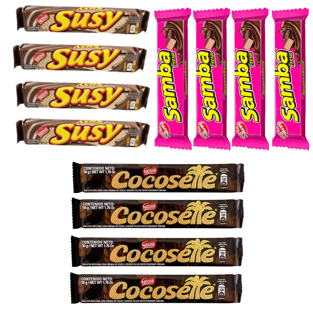 SAMBA CHOCOLATE - COCOSETTE - SUSY Venezuelan Food Cookies Wafers Rollers Chocolate Covered Hazelnut, Cookies Wafers Coconut Cream, Assorted Cookie
