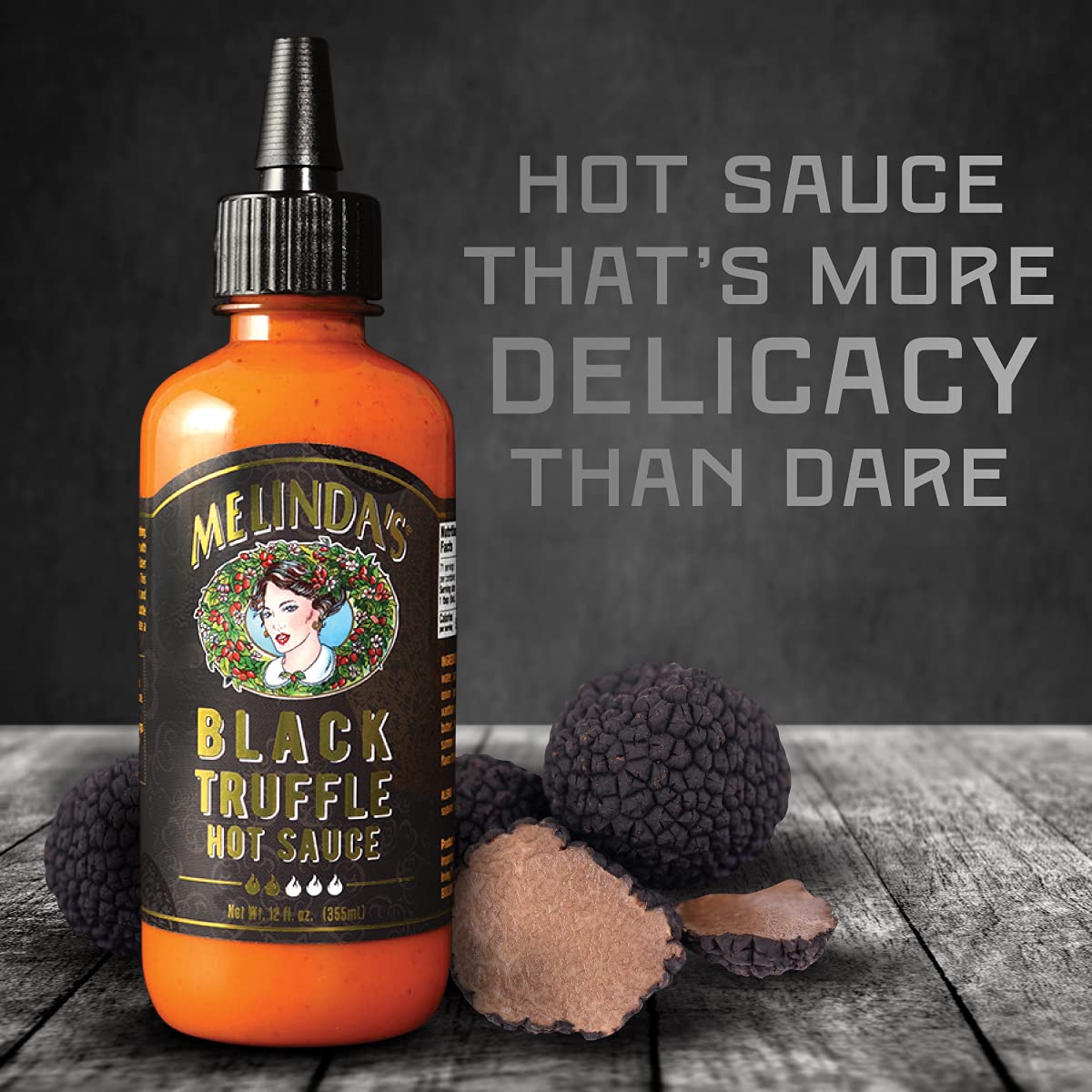 Melinda’s Black Truffle Hot Sauce - Gourmet Truffle Hot Sauce Made with Fresh Ingredients, Italian Black Truffles, Cayenne Peppers, Garlic & Colombian