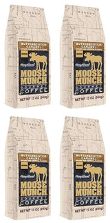 Moose Munch Butterscotch Caramel Ground Coffee - 4 Pack, 12 oz Bags - Sweet Buttery Caramel Flavored Medium Roast Coffee