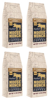 Moose Munch Butterscotch Caramel Ground Coffee - 4 Pack, 12 oz Bags - Sweet Buttery Caramel Flavored Medium Roast Coffee