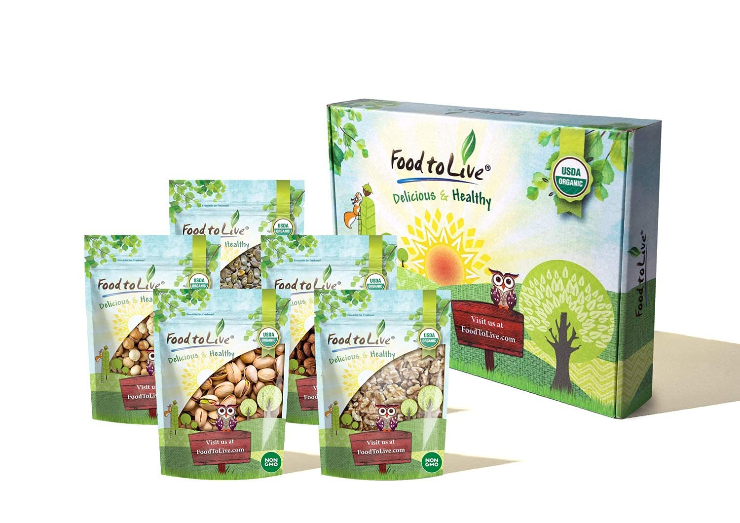 Organic Holiday Gift Set - Contains Pistachios, Walnuts, Almonds, Hazelnuts, and Pumpkin Pepitas. Unique Variety of Non-GMO, Raw, and Roasted Snacks