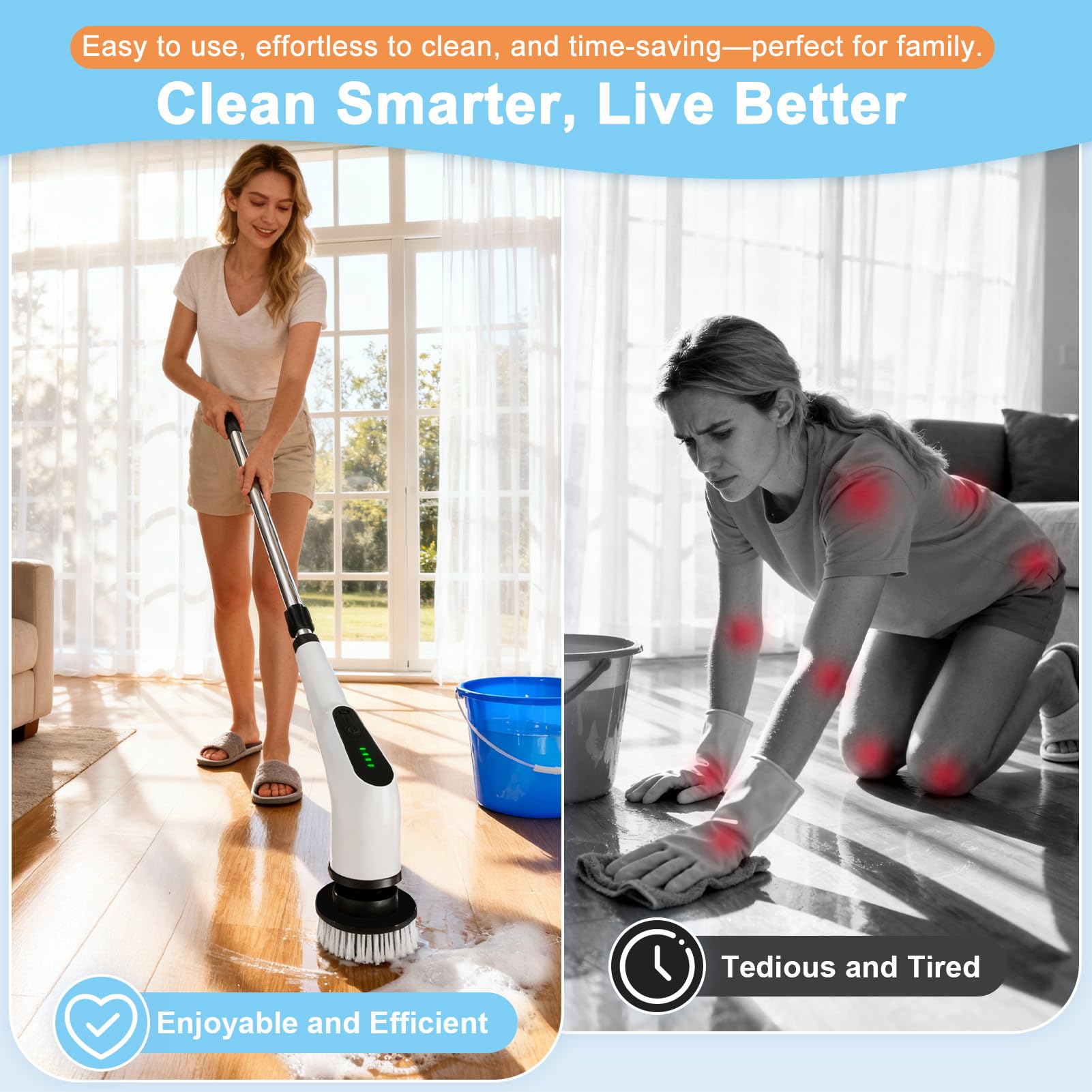 Homlab Electric Spin Scrubber, Cordless Cleaning Brush with 8 Replaceable Brush Heads, Shower Scrubber with Adjustable Extension Handle, Waterproof