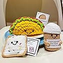 positive crochet Taco Easter Basket Essentials Stuffers, 3PCS Emotional Support Tart Coffee with Positive Card ,Desk Decoration Crochet Birthday Gifts