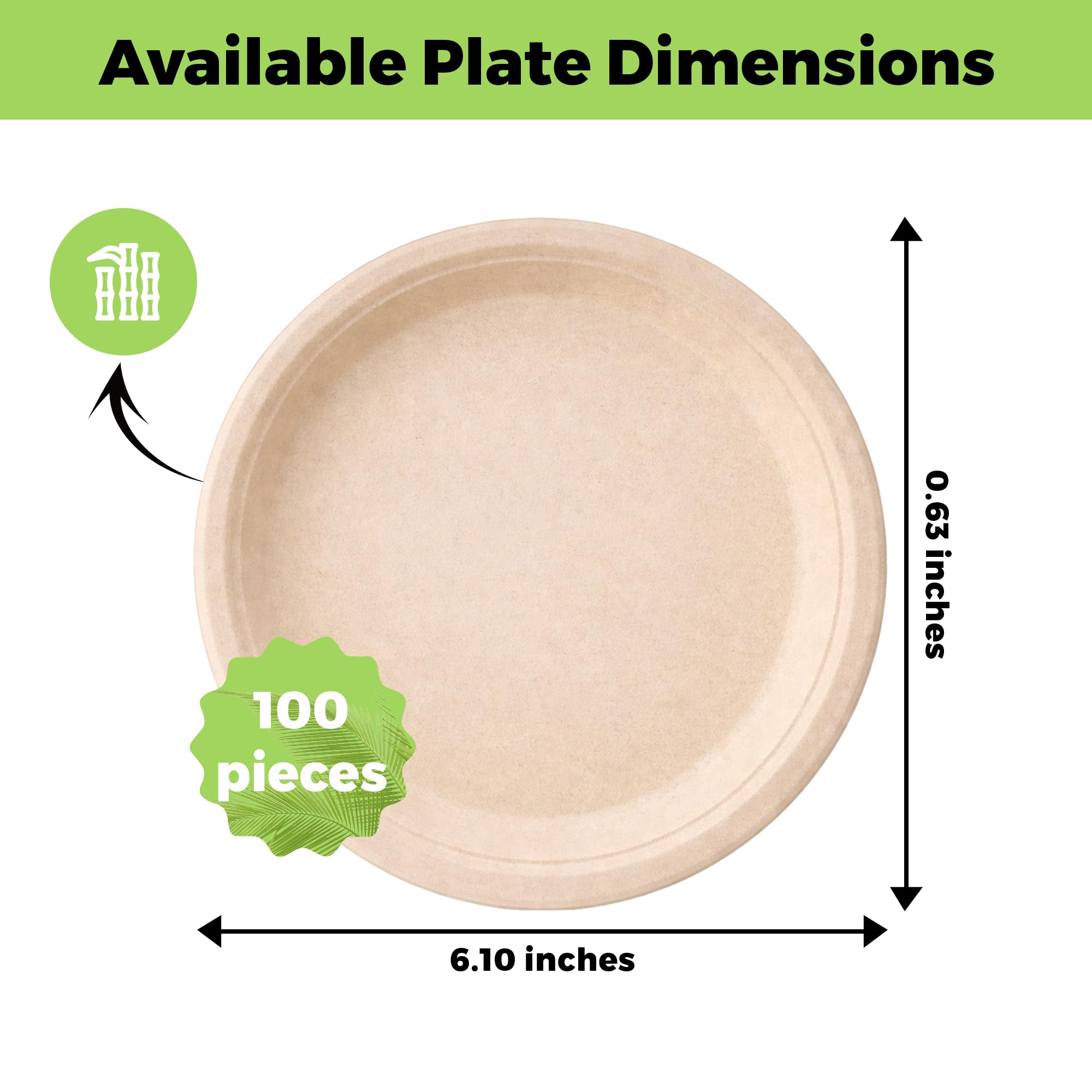 Inaloon 6-Inch Compostable Paper Plates 100 Count Heavy-Duty Natural Dessert Plates Biodegradable Eco-Friendly Plates for Parties and Everyday Use