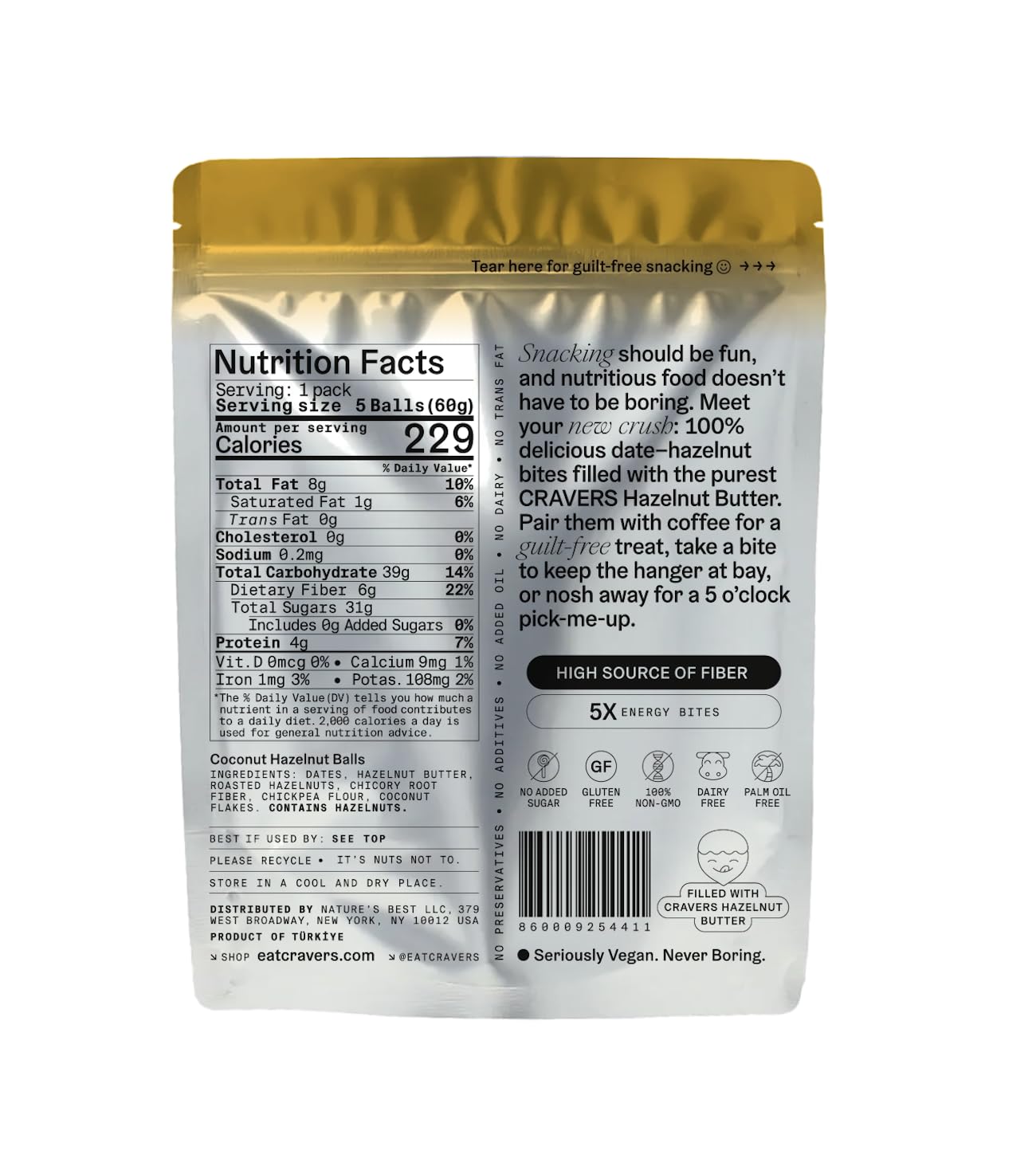 CRAVERS Hazelnut Energy Balls | Healthy School Snacks| Great for Lunch Boxes | 100% Vegan, Non-GMO, Gluten-free | Bite-sized | 3 Flavors (Crunchy