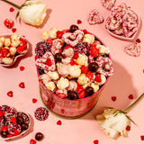 Gift Tin with Assorted Treats, Popcorn, Yogurt Heart Pretzels, Milk Chocolate Caramel Balls, Musical Present for Wife, Girlfriend, Romantic, Mom