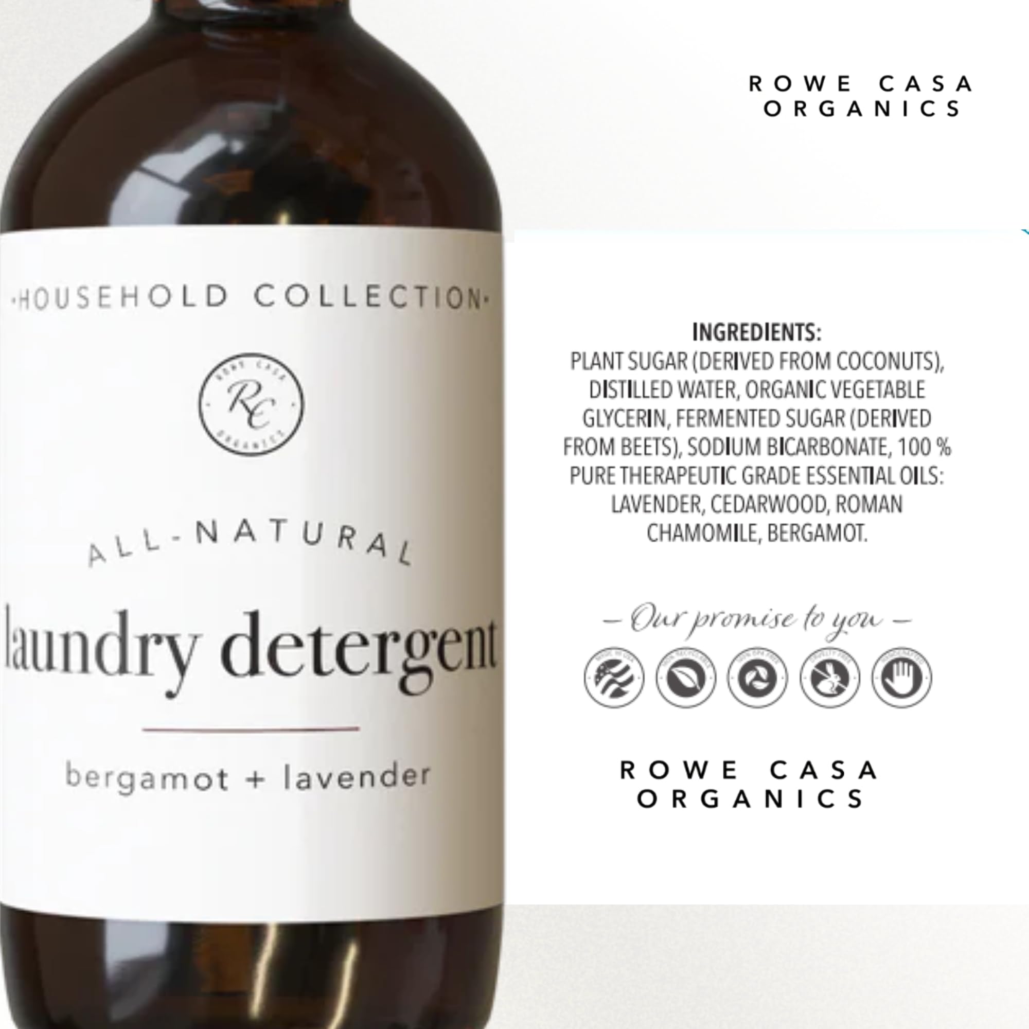 Rowe Casa Organics Bergamot and Lavender Laundry Detergent Liquid - Natural Liquid Washing Detergent with Floral, Sweet, and Fresh Scent - 16 Oz Pump