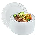 Vplus 100 Piece 10 Inch Silver Plastic Plates Disposable, Heavy Duty White Elegant Durable Dinner Plastic Party Plates with Silver Rim Perfect