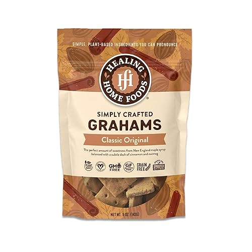 Healing Home Foods Baked Classic Graham Crackers, Gluten Free Graham Crackers Made with Almond Flour, Organic Maple Syrup & Organic Cinnamon, Vegan