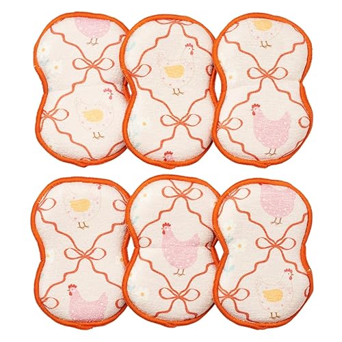 Bright Habits Sponge Set in Hens Pink, 6 Pack Super Absorbent Washable Reusable Cleaning Sponges Made from Recycled Materials, Durable Eco Friendly