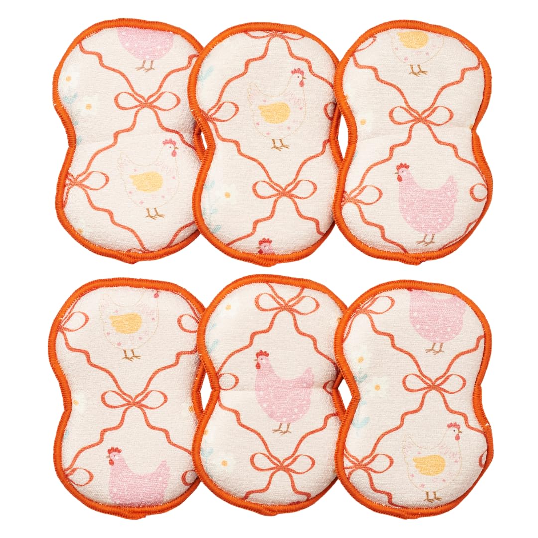 Bright Habits Sponge Set in Hens Pink, 6 Pack Super Absorbent Washable Reusable Cleaning Sponges Made from Recycled Materials, Durable Eco Friendly