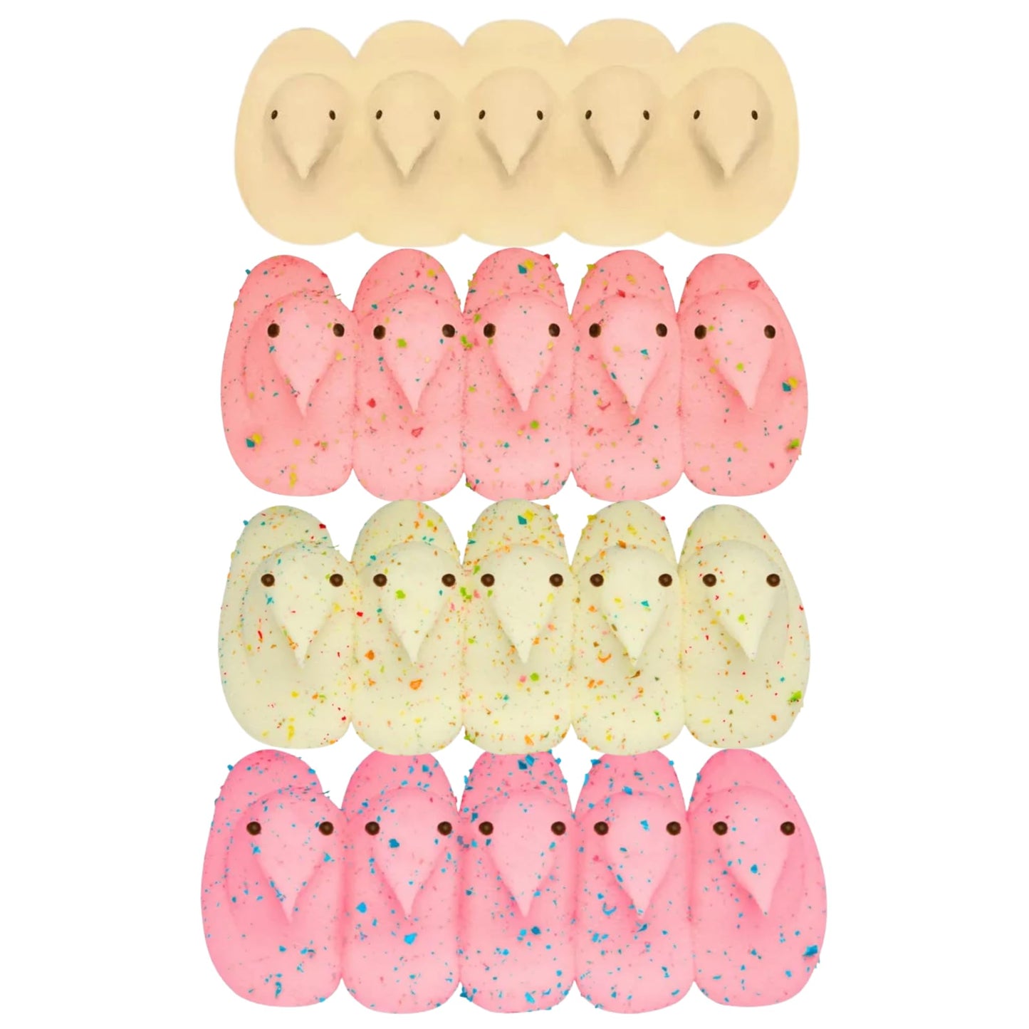 Dessert Peeps Marshmallows Assortment, Cotton Candy, Rice Krispies, Party Cake, and Strawberry Flavors, Easter Basket Stuffer Candy, 5 Count Sleeves