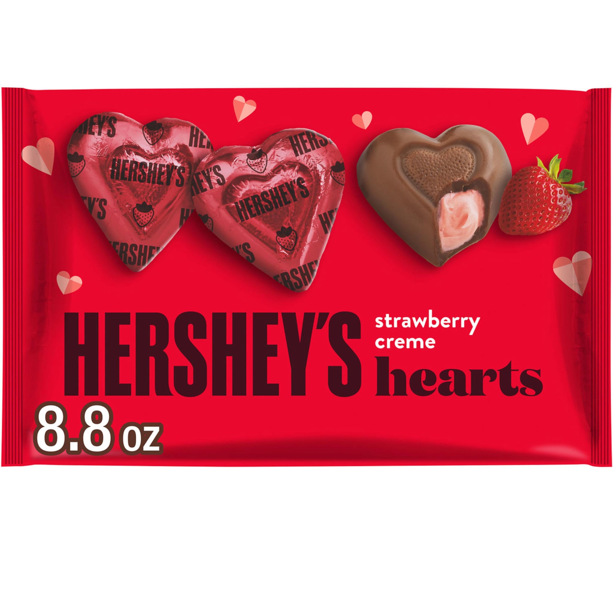 HERSHEY'S Strawberry Creme Flavored Hearts, Valentine's Candy Bag, 8.8 oz
