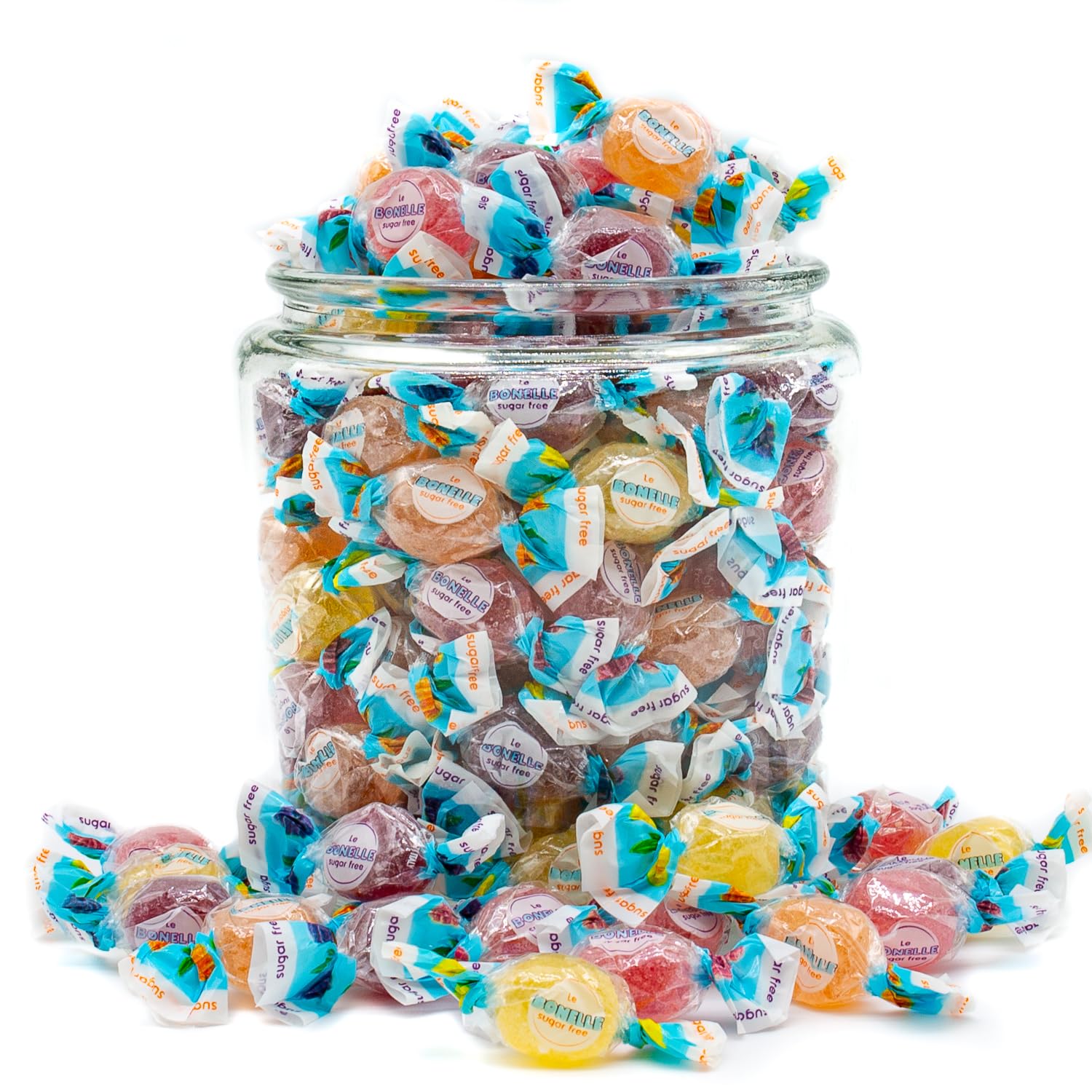 Bonelle Sugar Free Jelly Fruit Candy 2 lb - Italian Jelly Candy for Diabetics, 4 Fruit Flavors, Low Carb, Keto Friendly, Individually Wrapped