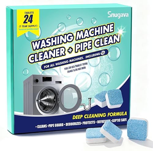 Washing Machine Cleaner Tablets and Deodorizer: 24 Pack Laundry Machine Tub Descaler Cleaner, Deep Cleaning Household Pods for HE Front Loader Top