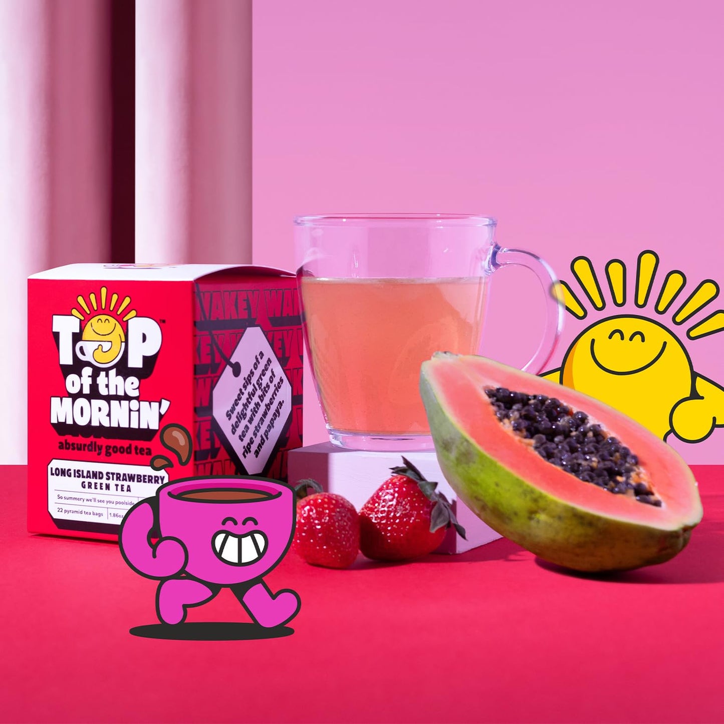 Top of the Mornin' Long Island Strawberry Green Tea By Jacksepticeye | Green Tea With Hints of Papaya and Strawberry | Pyramid Tea Bags | 22 Count