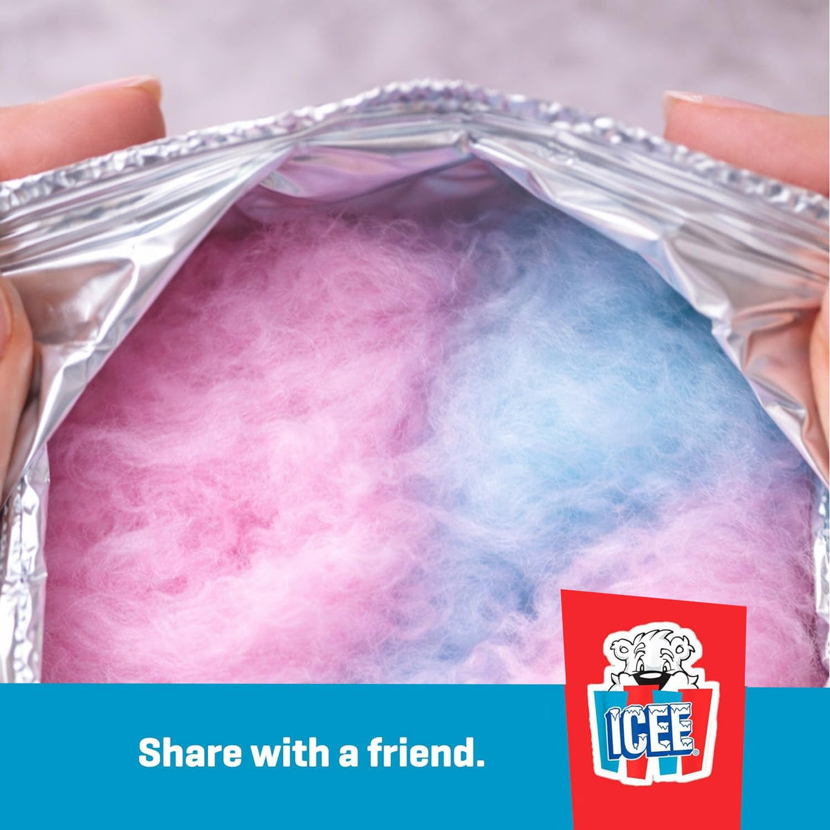 ICEE Cotton Candy Display Case | 3oz Bags | 12 Count | Blue Raspberry & Cherry | Soft, Fluffy Carnival Candy | Perfect for Parties, Events & Gifts