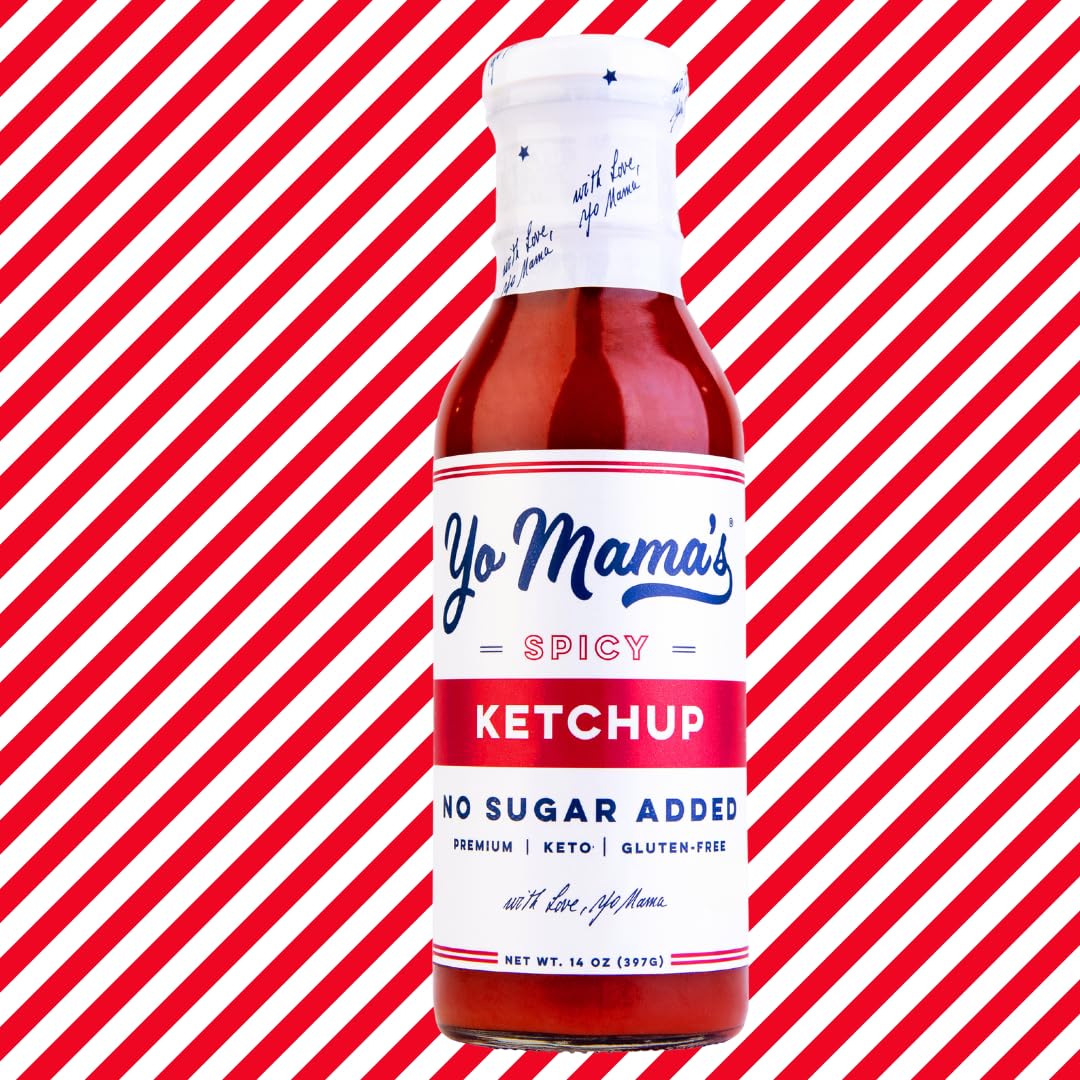 Yo Mama's Foods Keto Spicy Ketchup - Pack of (4) - No Sugar Added, Low Carb, Vegan, Gluten Free, Paleo Friendly, and Made with Whole Non-GMO Tomatoes!