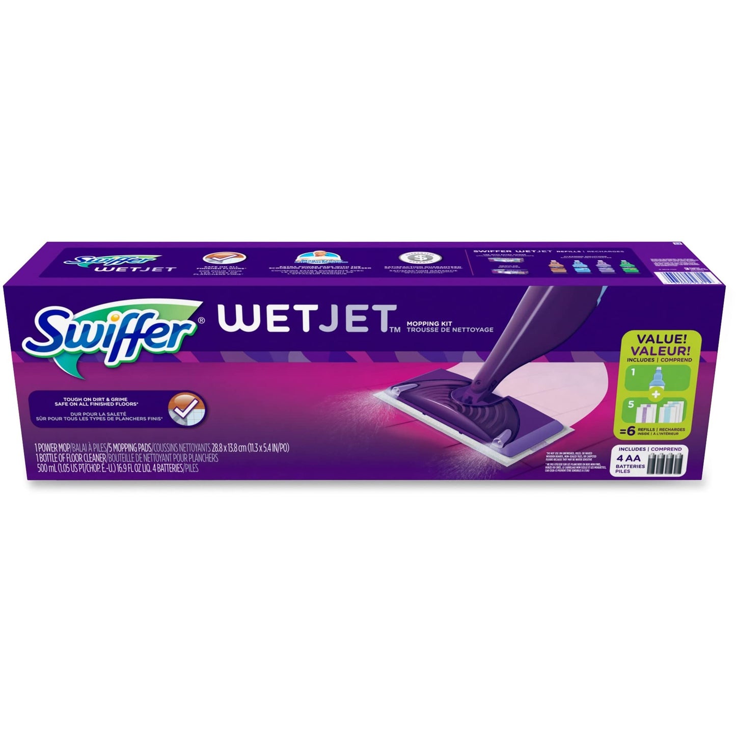 Swiffer Wet Jet Mop, Floor Cleaner for Mopping Wood, Laminate, Tile in Home, Bathroom, Kitchen, All Purpose Multi-Surface Cleaning Set includes 1