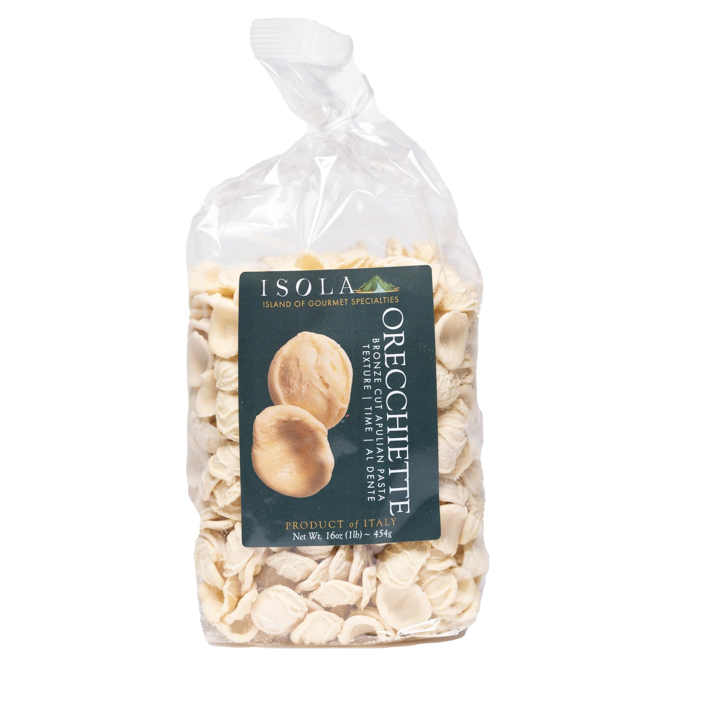 Isola Bronze Cut Orecchiette - 16 oz Bag - Authentic Italian Pasta - Made with 100% Durum Wheat Semolina - Traditional Bronze Cut for Superior Sauce
