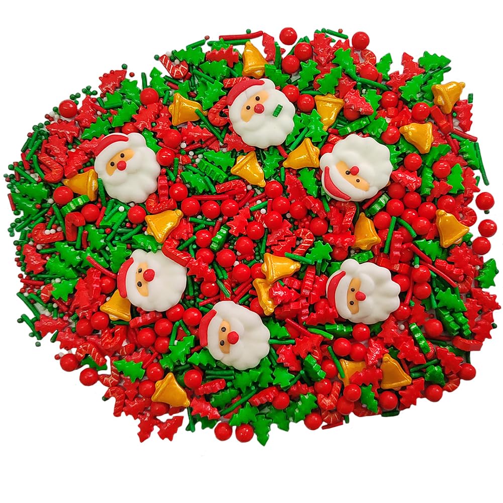 1 Bottle Christmas Sprinkles for Cookie Decorating Cake Toppers Christmas Tree Bells Candy Cupcake Topper Dessert Sprinkle Decorations with 6 Pieces