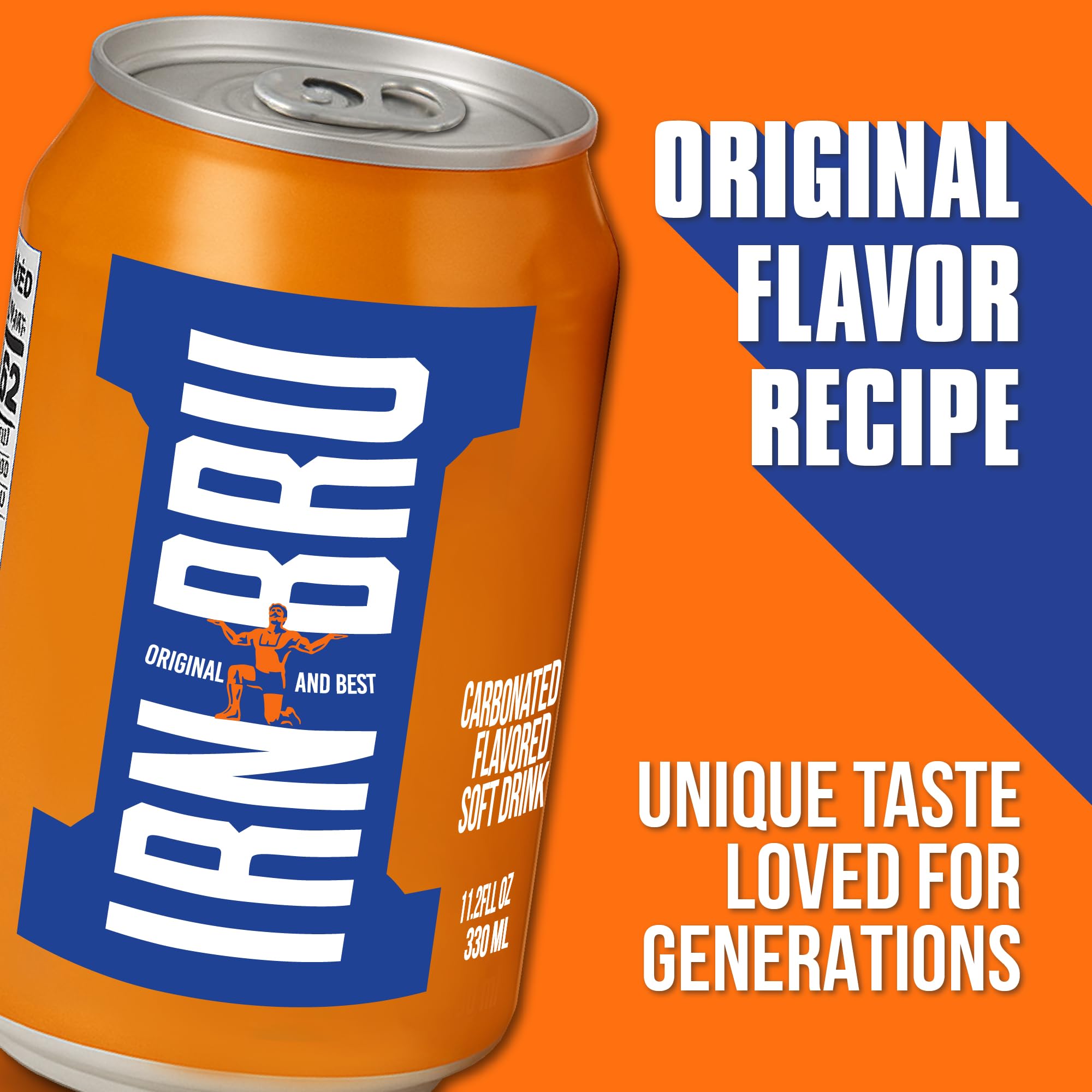 IRN-BRU Original Scottish Sparkling Soda, Citrus Flavored Carbonated Drink - Sparkling Flavored Soft Drink, 32 Flavor Recipe, 11.1 fl oz Cans, Pack