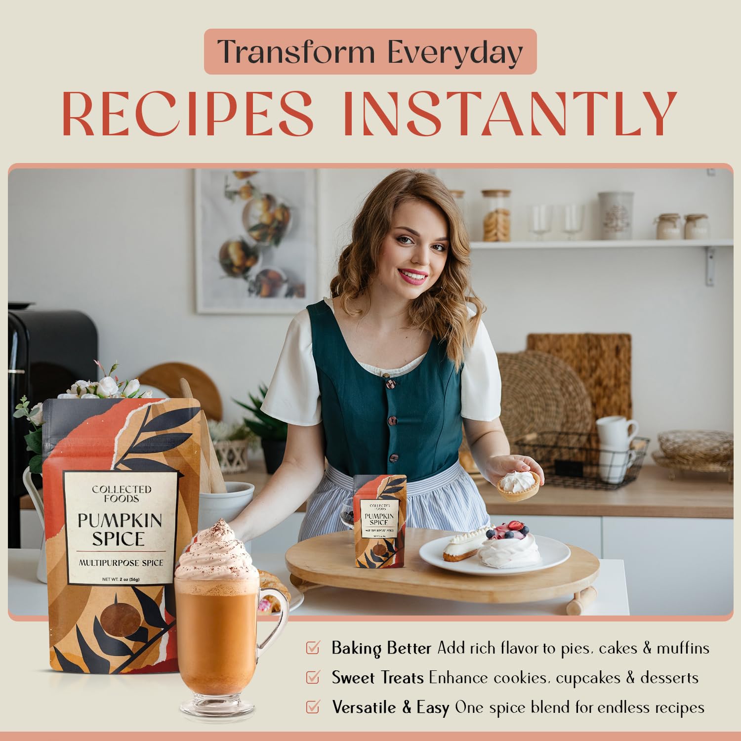 Collected Foods Premium Pumpkin Spice Blend - Non-GMO Fall Seasoning Containing Ground Cinnamon, Nutmeg, Ginger, Cloves and Allspice - Perfect