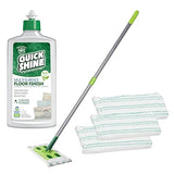 Quick Shine Multi Surface Floor Clean + Polish Mop Kit w/ 3 Reusable Pads & 1-16 oz. Floor Finish | Use Wet + Dry | Hardwood, Luxury Vinyl Plank
