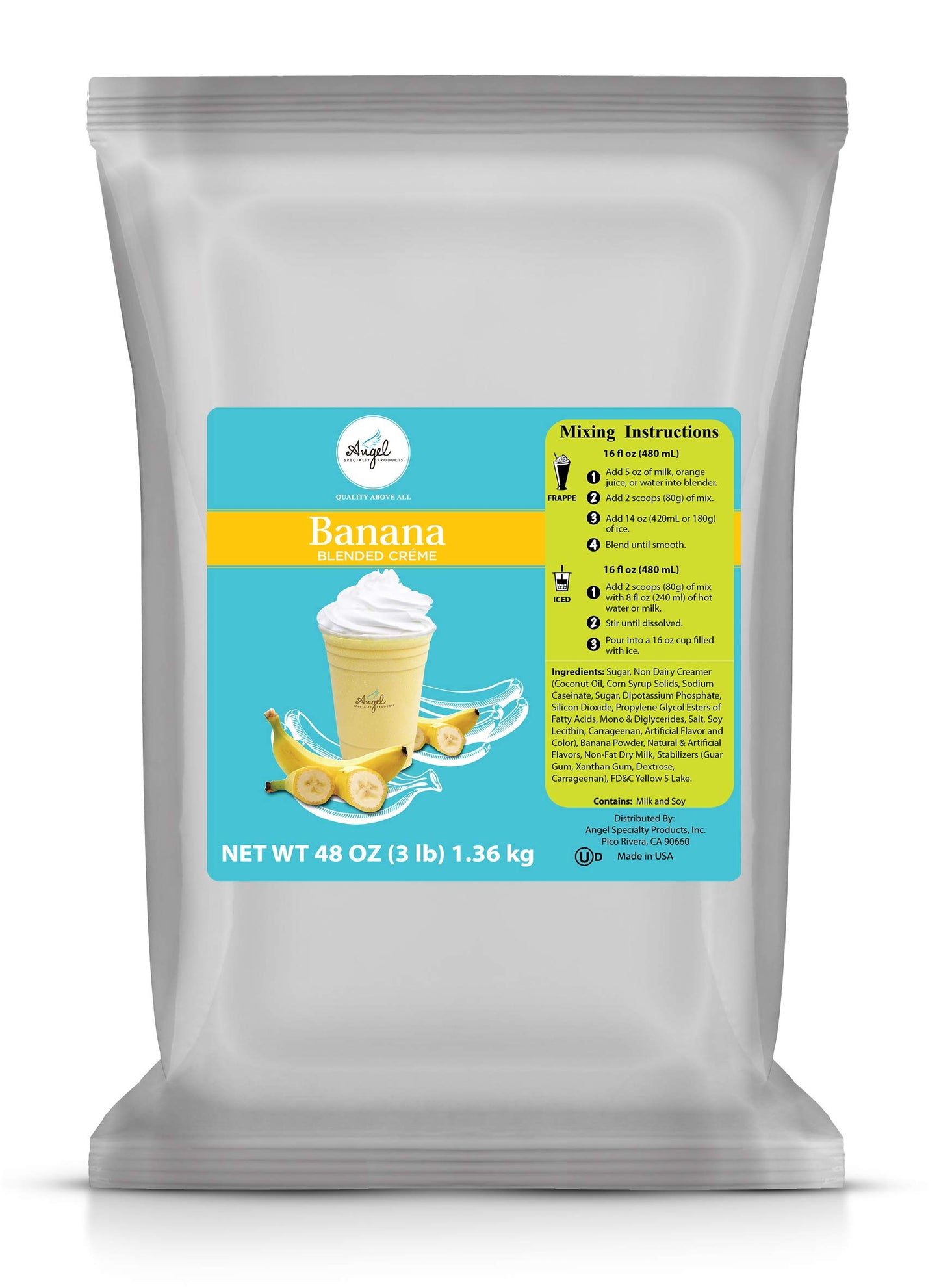 Angel Specialty Products, Blended Smoothie, Frappe Powder Mix, Banana [3 LB] [34 Servings]